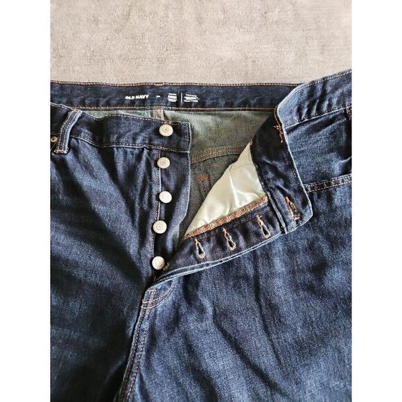 Old Navy Jeans Womens 18 Blue Dark Wash High Rise Slouchy Straight Cropped Boho - Picture 3 of 14